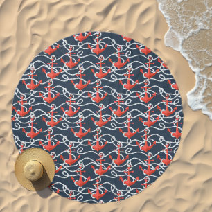 Nautical Anchors And Rope Pattern Beach Towel