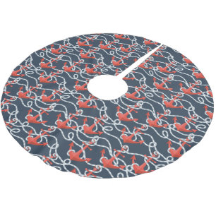 Nautical Anchors And Rope Pattern Brushed Polyester Tree Skirt