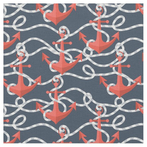 Nautical Anchors And Rope Pattern Fabric