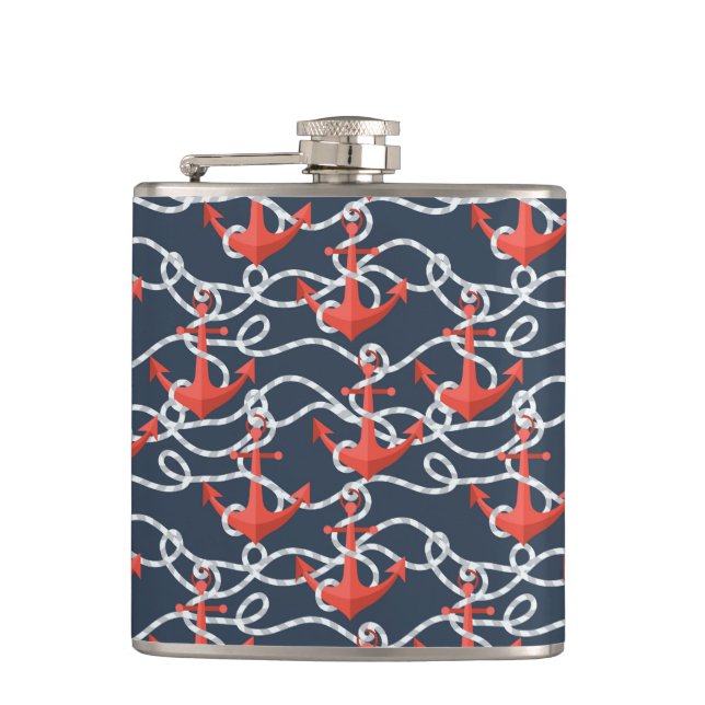 Nautical Anchors And Rope Pattern Flask (Front)