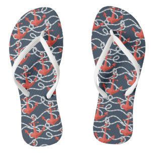 Nautical Anchors And Rope Pattern Flip Flops