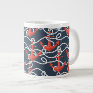 Nautical Anchors And Rope Pattern Large Coffee Mug