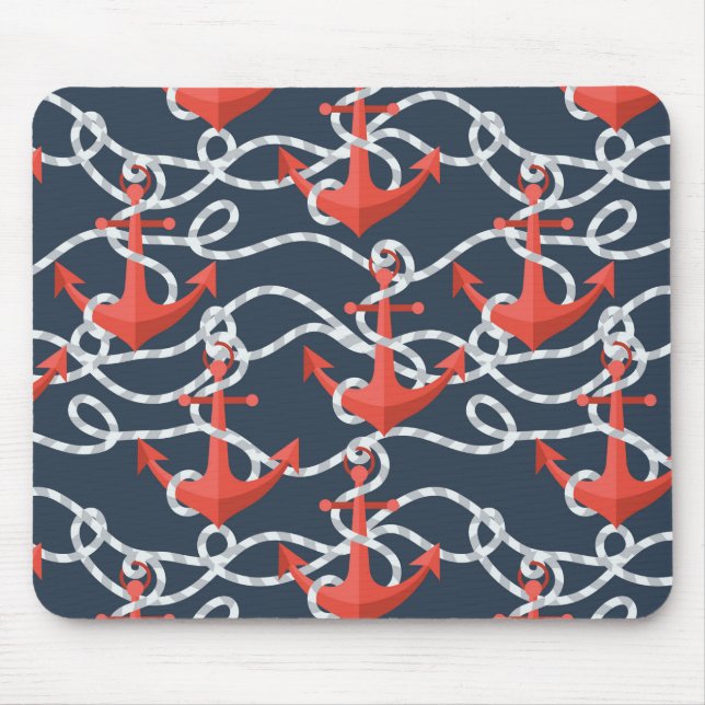 Nautical Anchors And Rope Pattern Mouse Pad (Front)