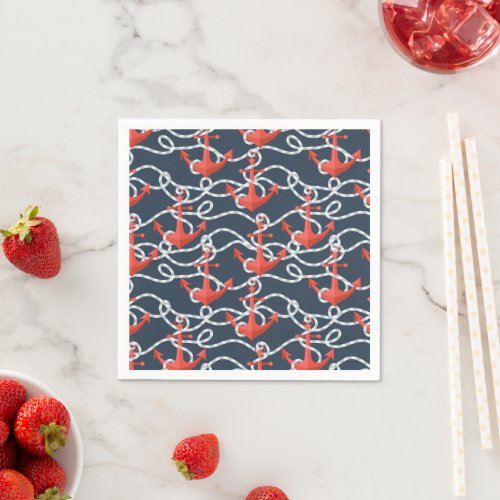 Nautical Anchors And Rope Pattern Napkins