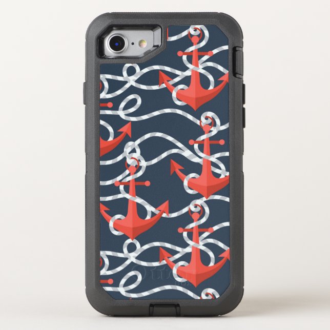 Nautical Anchors And Rope Pattern Otterbox iPhone Case (Back)