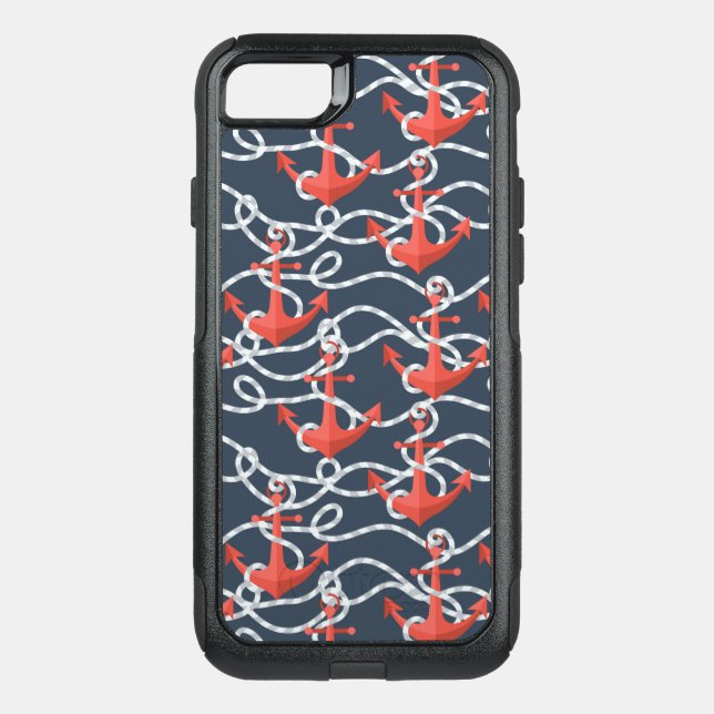Nautical Anchors And Rope Pattern Otterbox iPhone Case (Back)