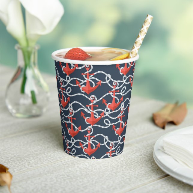 Nautical Anchors And Rope Pattern Paper Cups (Insitu)