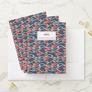 Nautical Anchors And Rope Pattern Pocket Folder