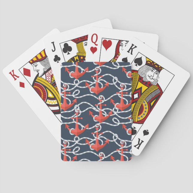 Nautical Anchors And Rope Pattern Poker Cards (Back)