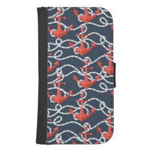 Nautical Anchors And Rope Pattern Wallet Phone Case For Samsung Galaxy S4