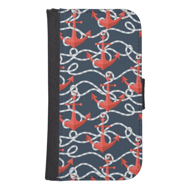 Nautical Anchors And Rope Pattern Samsung Galaxy Wallet Case (Front)