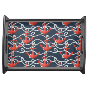 Nautical Anchors And Rope Pattern Serving Tray