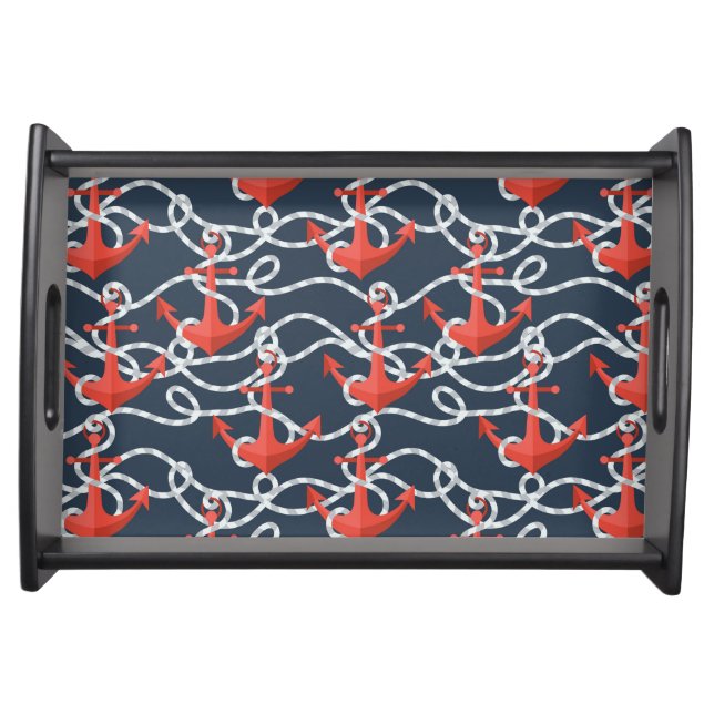 Nautical Anchors And Rope Pattern Serving Tray (Front)