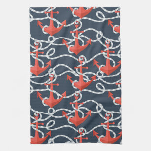 Nautical Anchors And Rope Pattern Towel
