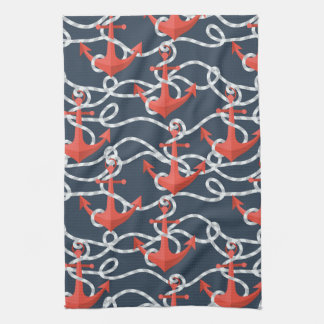 Nautical Anchors And Rope Pattern Towel