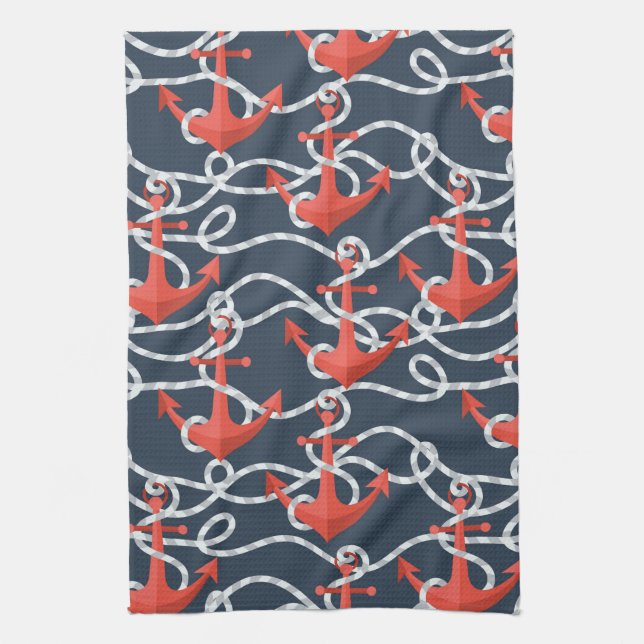 Nautical Anchors And Rope Pattern Towel (Vertical)