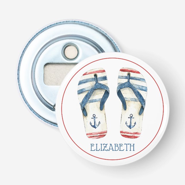 Nautical Anchors and Stripes Flip Fops Bottle Opener (Front)