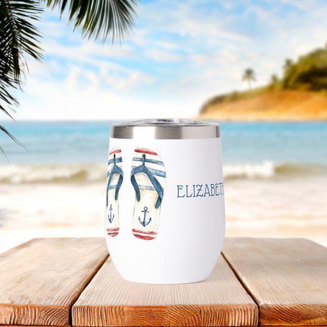 Nautical Anchors and Stripes Flip Fops Thermal Wine Tumbler (Beach (Rotated))