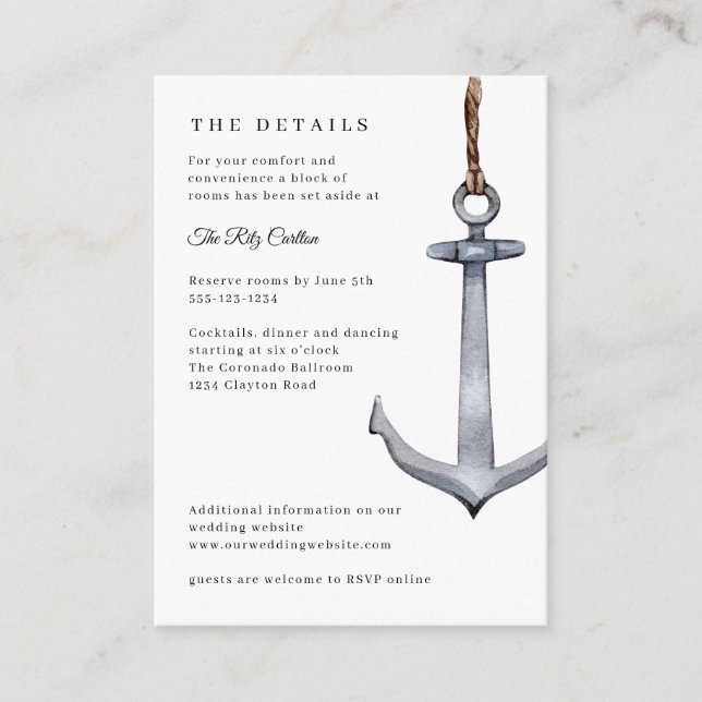 Nautical Anchors Away Wedding Enclosure Card (Front)