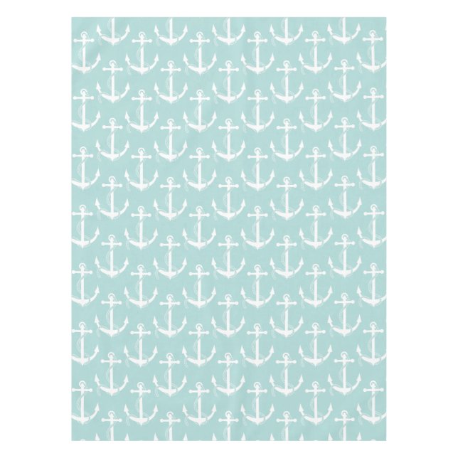 Nautical Anchors Aweigh Light Blue Tablecloth (Front)