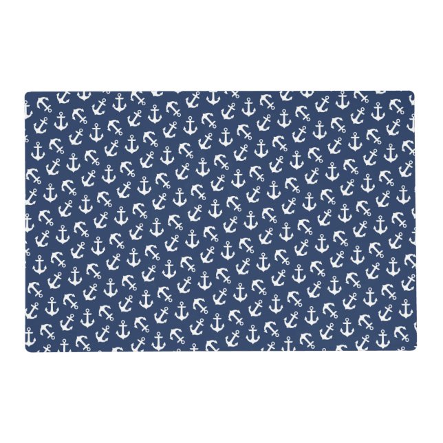Nautical Anchors Aweigh Pattern Navy Placemat (Front)