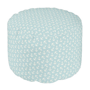 Nautical Anchors Aweigh Pattern Sea Foam Green Pouf