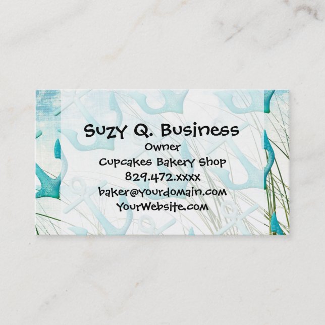 Nautical Anchors Beach Ocean Seaside Coastal Theme Business Card (Front)