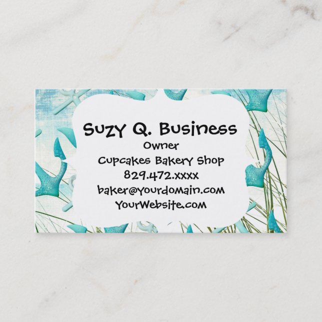 Nautical Anchors Beach Ocean Seaside Coastal Theme Business Card (Front)