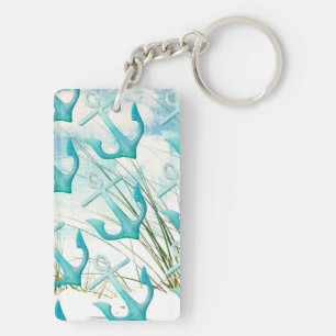 Nautical Anchors Beach Ocean Seaside Coastal Theme Keychain