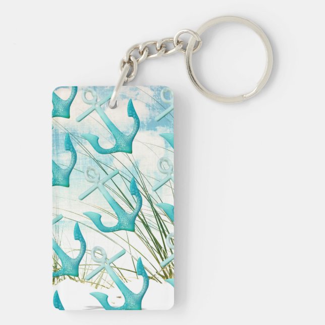 Nautical Anchors Beach Ocean Seaside Coastal Theme Keychain (Back)