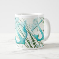 Nautical Anchors Beach Ocean Seaside Coastal Theme Large Coffee Mug