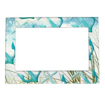 Nautical Anchors Beach Ocean Seaside Coastal Theme Magnetic Picture Frame by PrettyPatternsGifts at Zazzle
