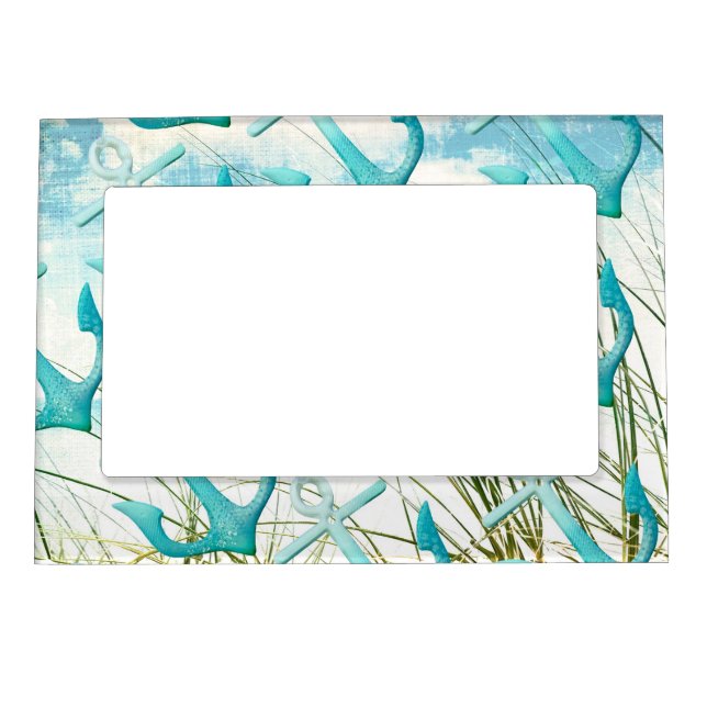 Nautical Anchors Beach Ocean Seaside Coastal Theme Magnetic Picture Frame (Front)