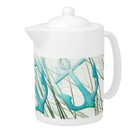 Nautical Anchors Beach Ocean Seaside Coastal Theme Teapot
