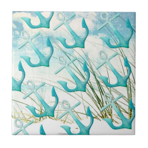 Nautical Anchors Beach Ocean Seaside Coastal Theme Tile