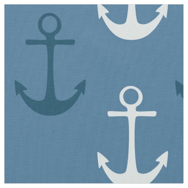 Nautical Anchors Blue Fabric (Close Up)