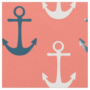 Nautical Anchors Coral Fabric