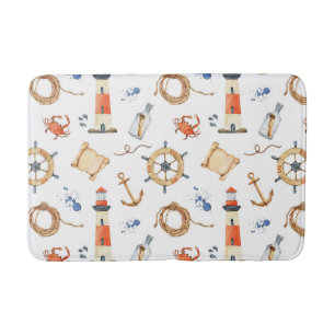 Nautical Anchors Crabs Ocean Watercolor Kids Bath Mat
