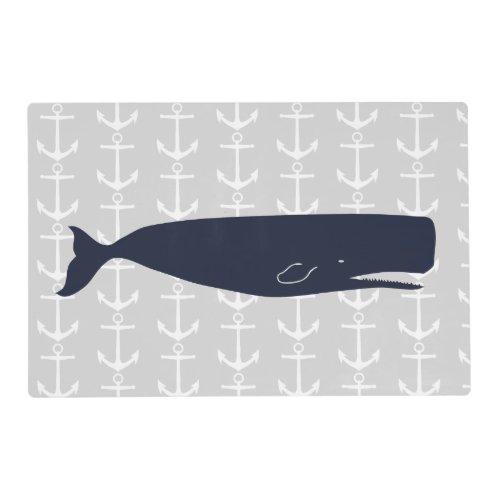 Nautical Anchors  Navy Blue Whale Placemat