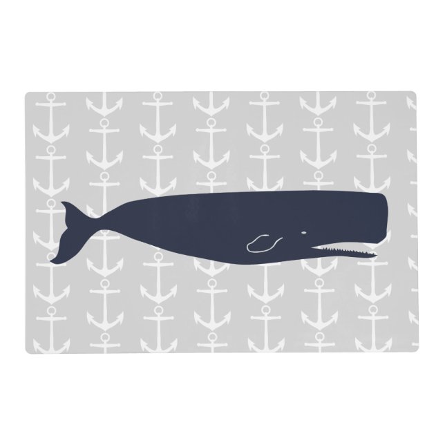 Nautical Anchors & Navy Blue Whale Placemat (Front)