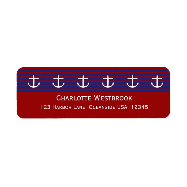 Nautical Anchors on Classic Stripe Personalized Label (Front)