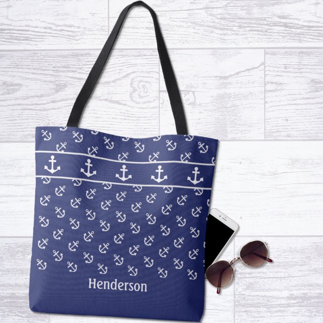 Nautical Anchors on Navy  Tote Bag (Creator Uploaded)