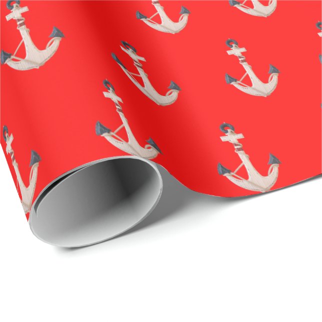 nautical anchors on red wrapping paper (Roll Corner)