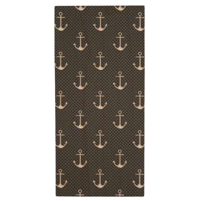 Nautical Anchors Pattern Theme Design Wood USB Flash Drive (Front Vertical)