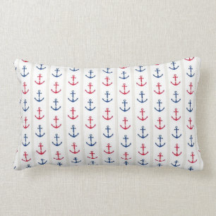 Nautical Anchors Red White Blue Lumbar Pillow