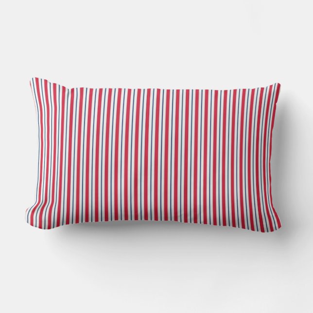 Nautical Anchors Red White Blue Stripe Lumbar Pillow (Front)