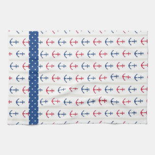 Nautical Anchors Red White Blue Towel