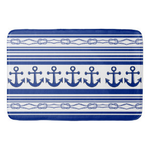 Nautical Anchors Ropes And Stripes Bath Mat