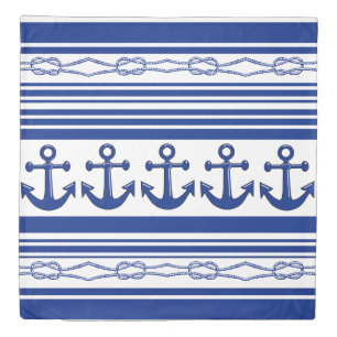 Nautical Anchors Ropes And Stripes Duvet Cover