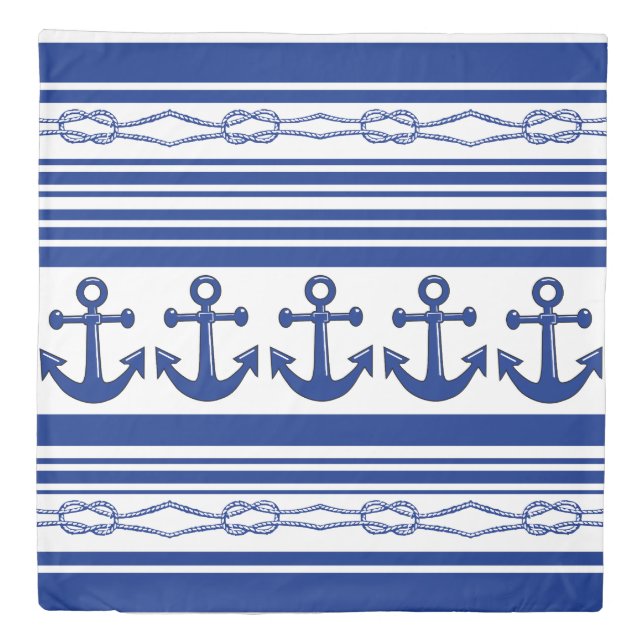 Nautical Anchors Ropes And Stripes Duvet Cover (Front)
